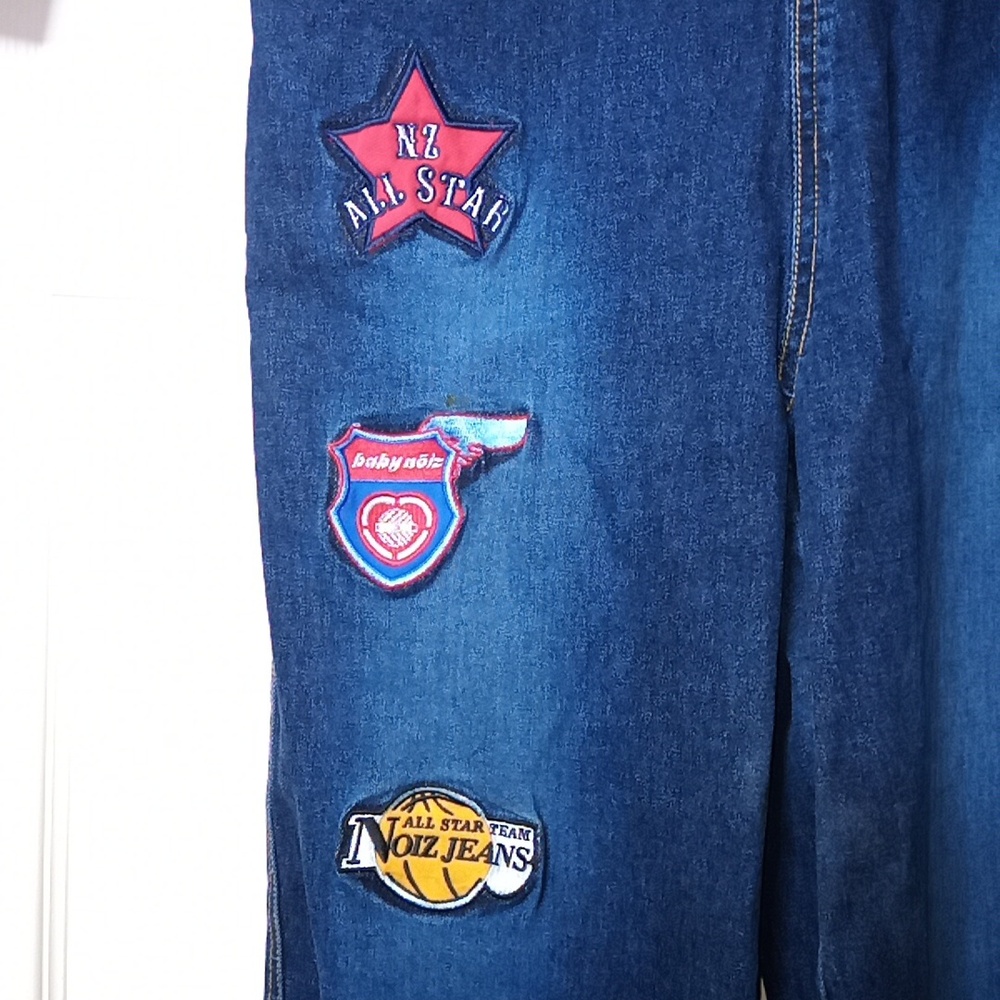 Y2K Throwback-Baby Noiz Denim Stretch Jean Jumpsuit "Chicago" Patchwork Sz XL - Picture 6 of 12